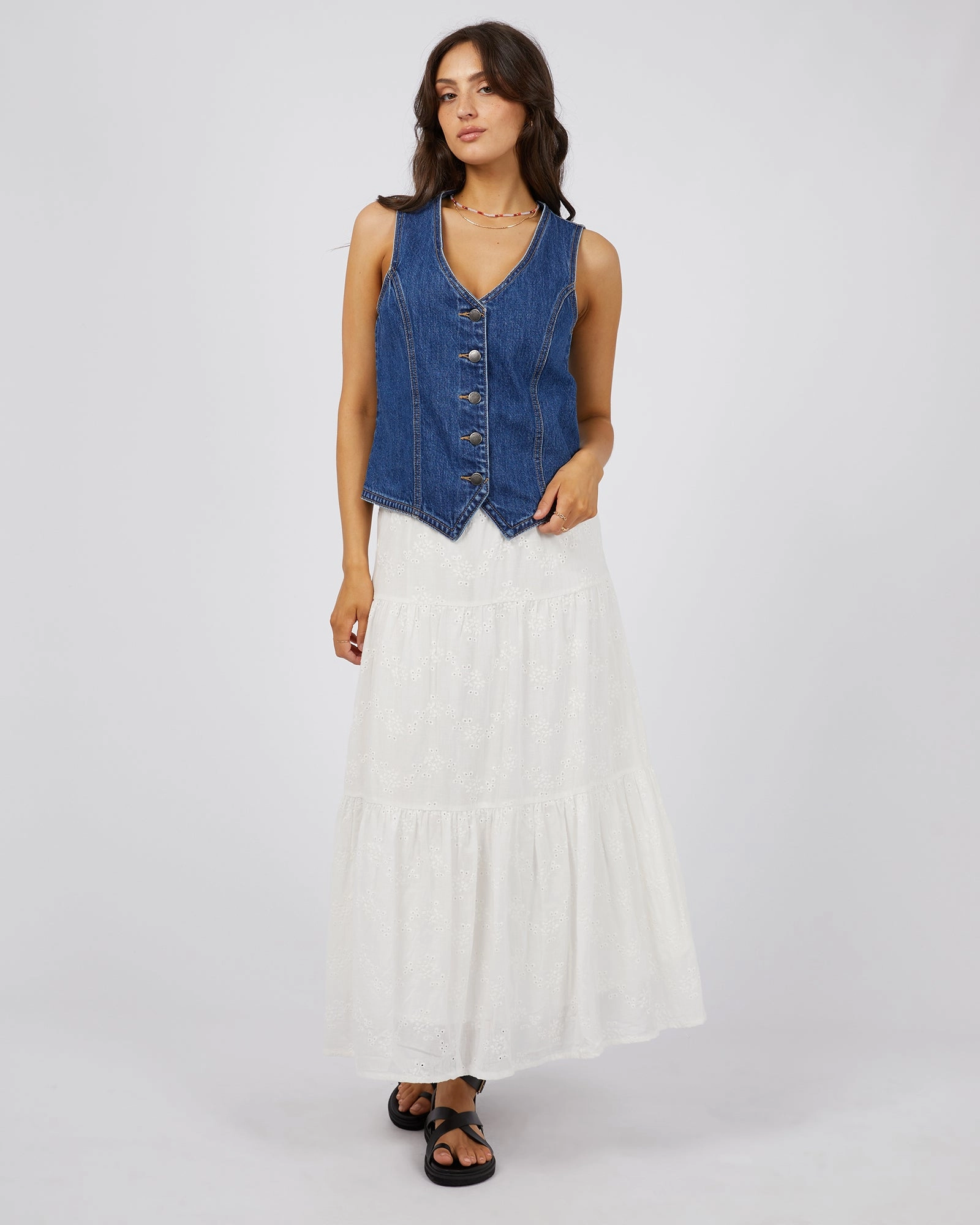 All About Eve Sutton Broderie Maxi Skirt Vintage White