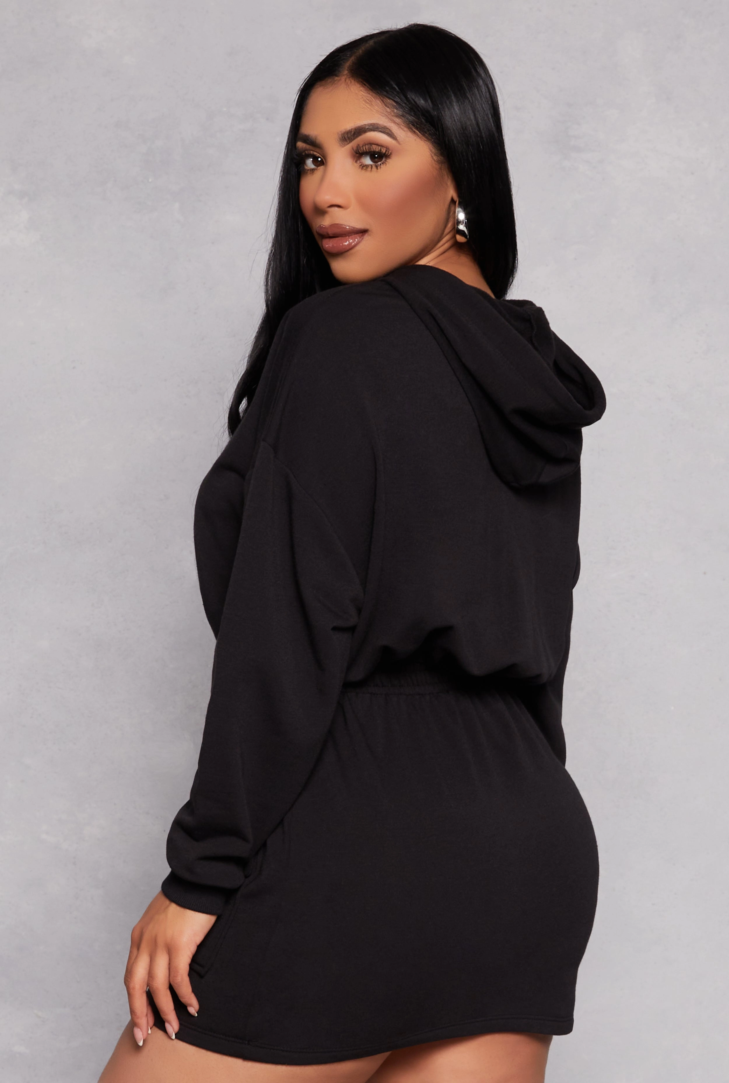 Almost Famous Elastic Waist Hoodie Dress