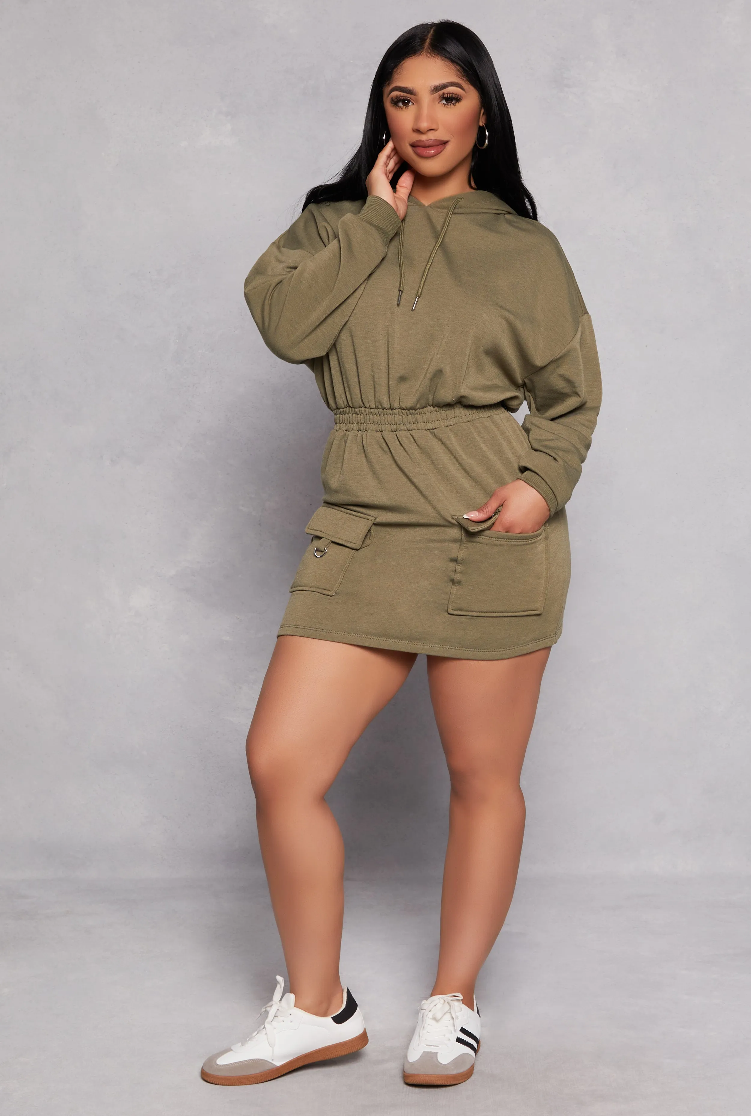 Almost Famous Elastic Waist Hoodie Dress