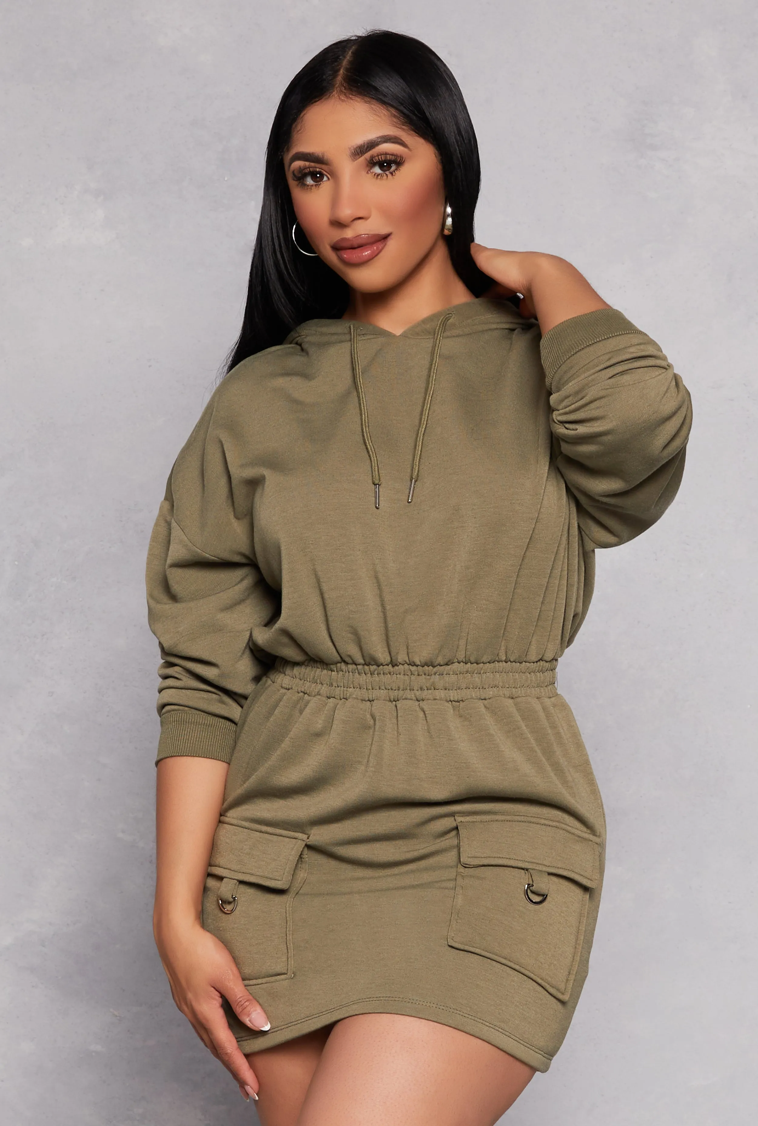 Almost Famous Elastic Waist Hoodie Dress