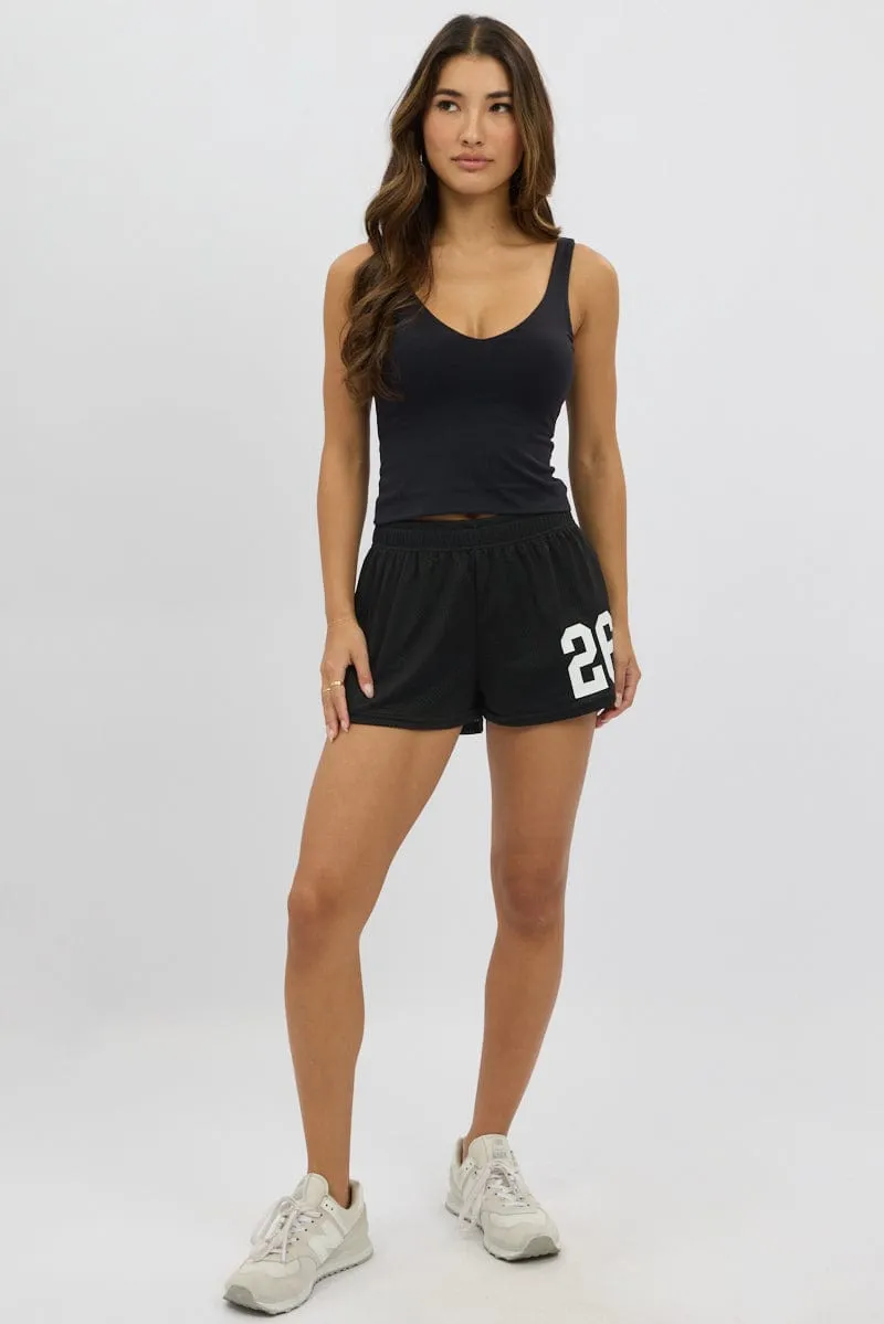 Black Track Shorts Elastic Waist