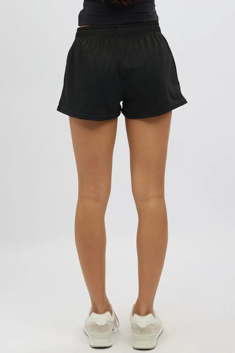 Black Track Shorts Elastic Waist