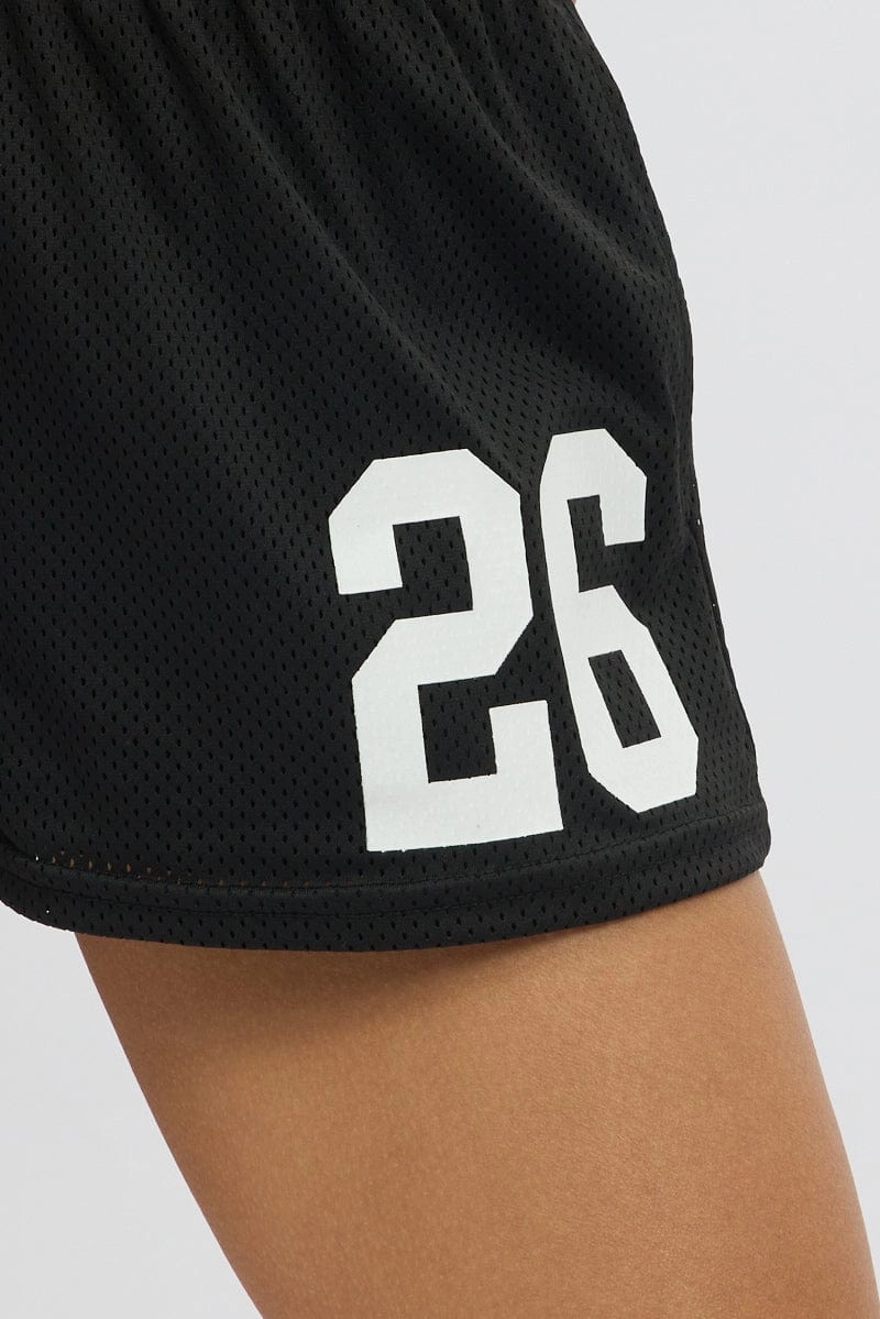 Black Track Shorts Elastic Waist