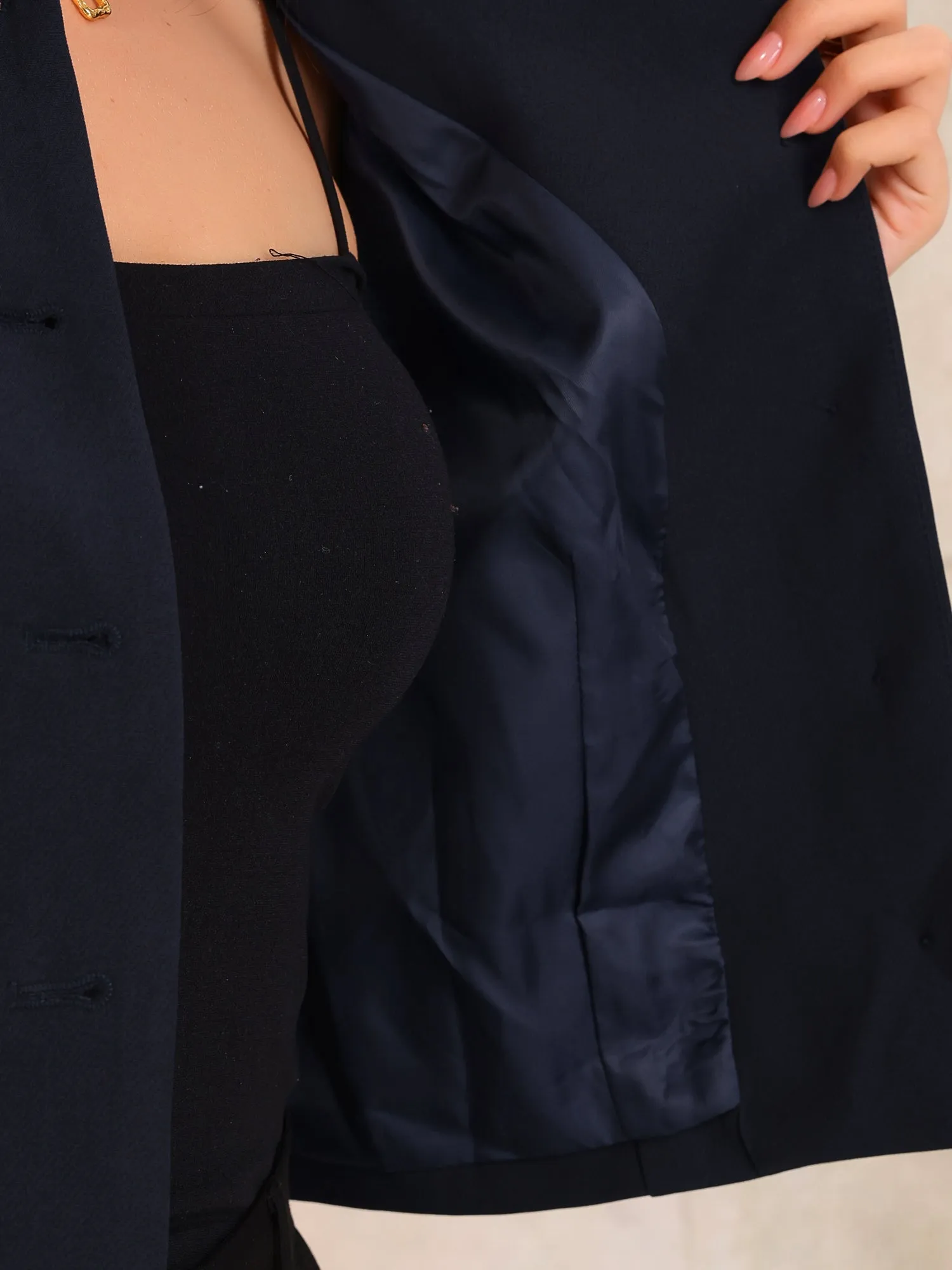 Collarless 3/4 Sleeve Lightweight Pockets Cropped Jacket