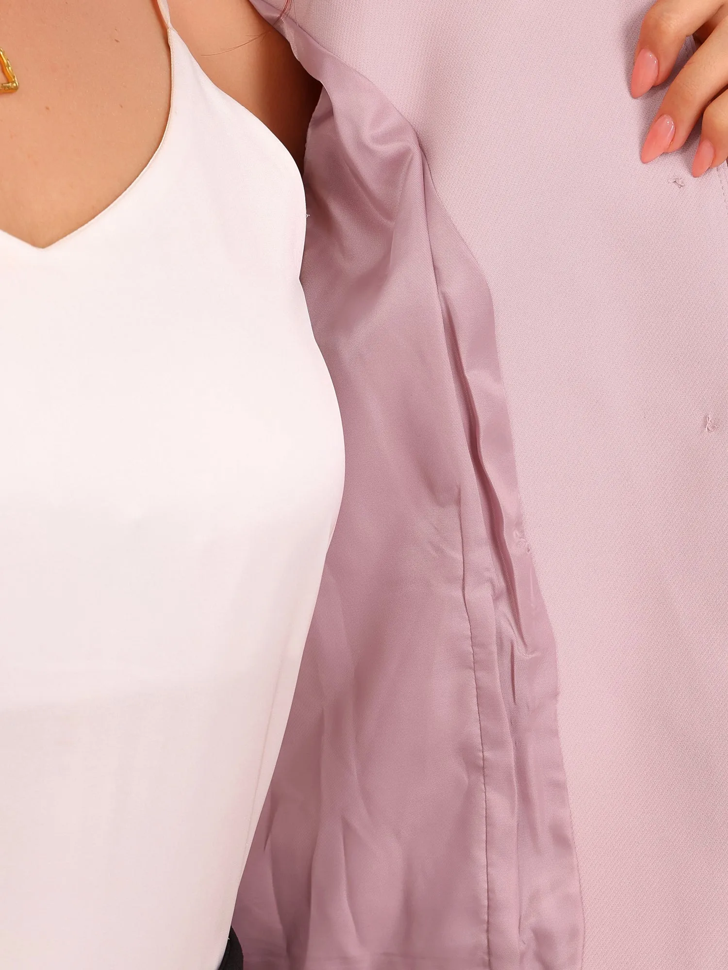 Collarless 3/4 Sleeve Lightweight Pockets Cropped Jacket