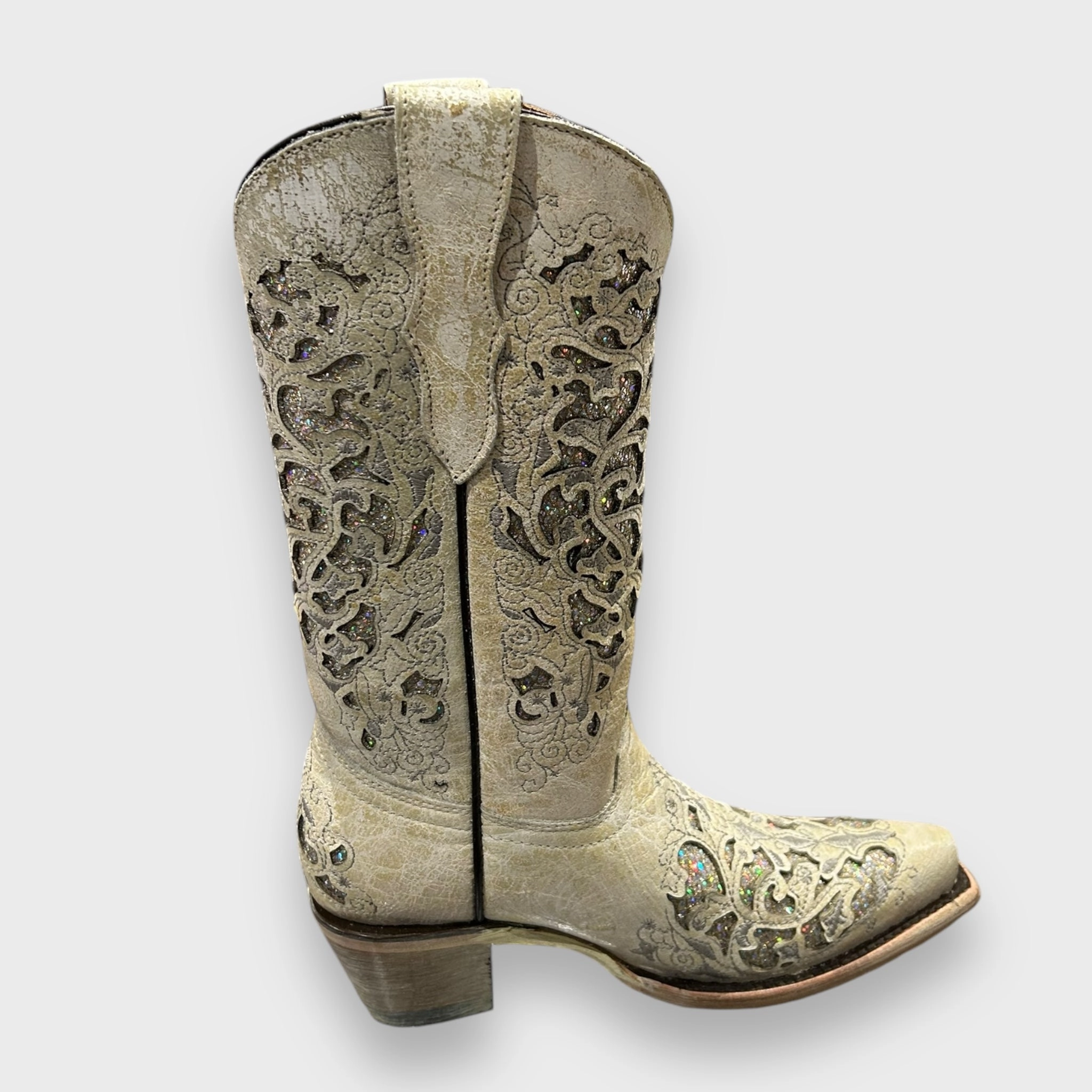 Corral Teens T0021 White Glitter inlay Cowboy Boots