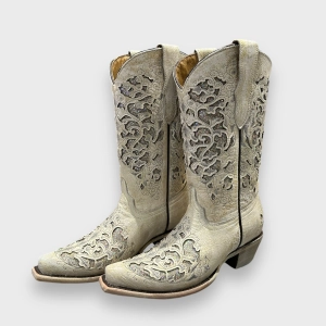 Corral Teens T0021 White Glitter inlay Cowboy Boots