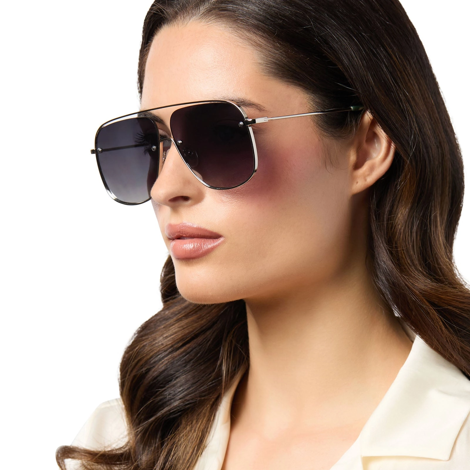 CYNTHIA - SILVER W ALPINE TEMPLE TIPS   GREY GRADIENT WITH SILVER FLASH   POLARIZED SUNGLASSES