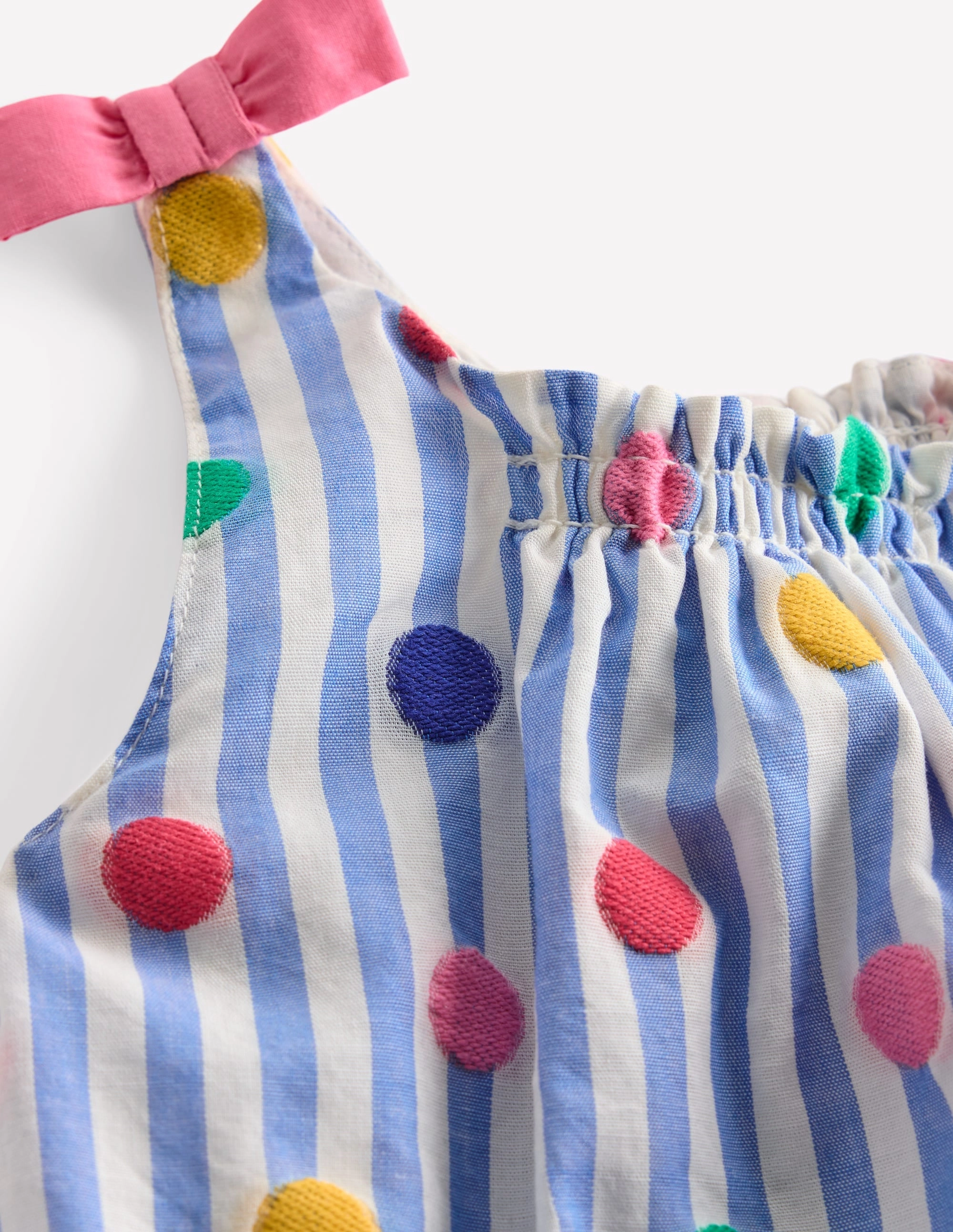 Girls Bubble Romper-Rainbow Spot Stripe