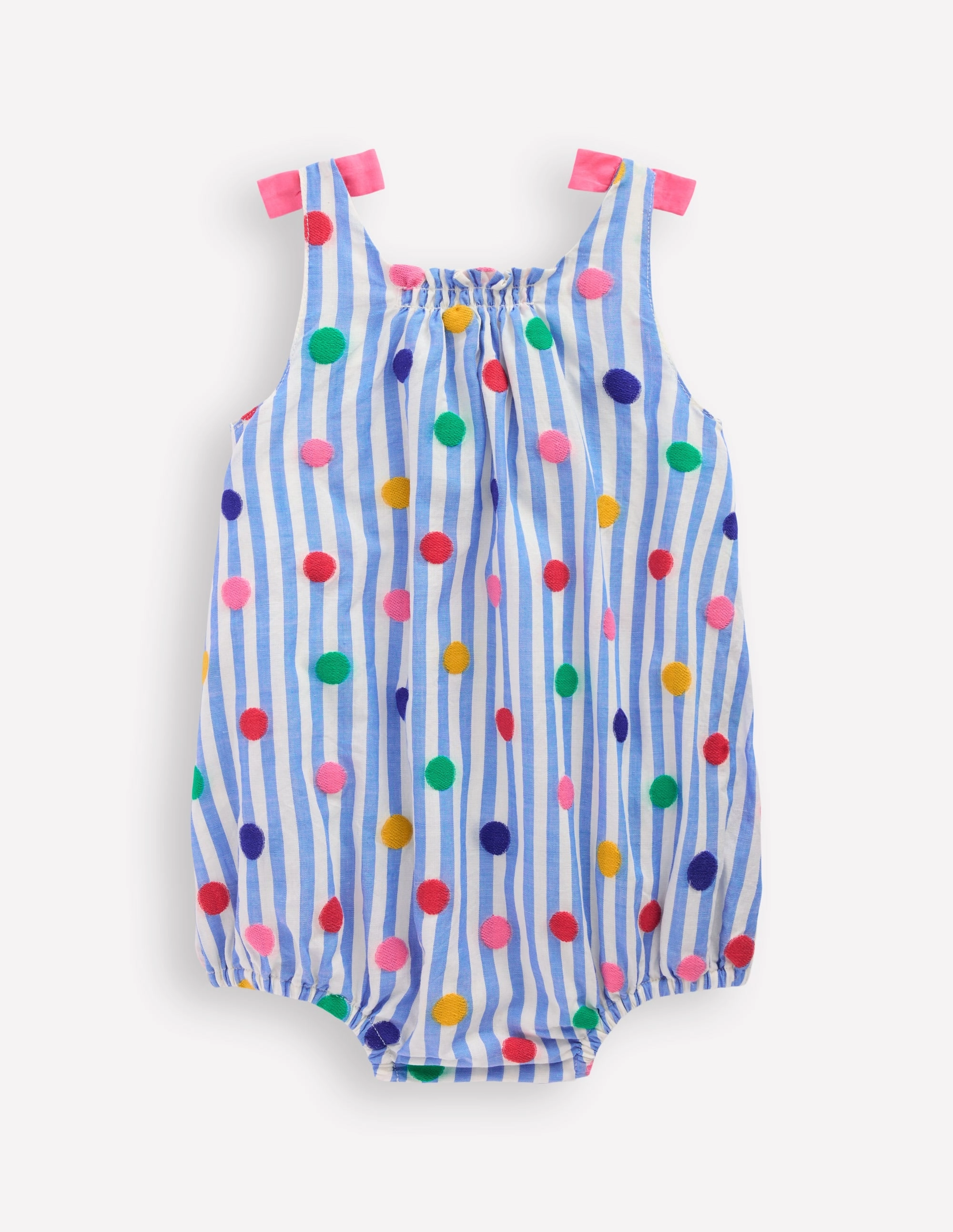 Girls Bubble Romper-Rainbow Spot Stripe