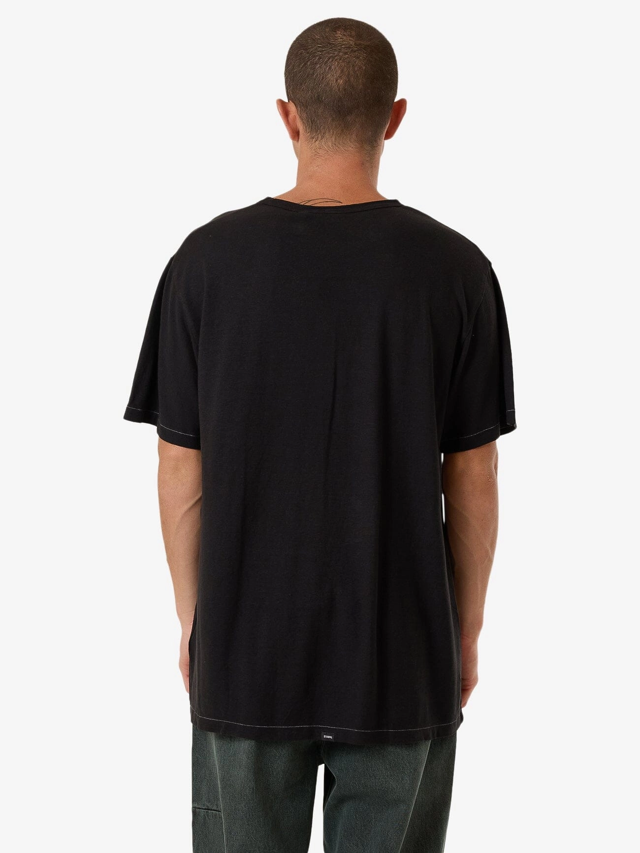 Hemp Thrills Embro Lightweight Contrast Stitch Merch Fit Tee - Black