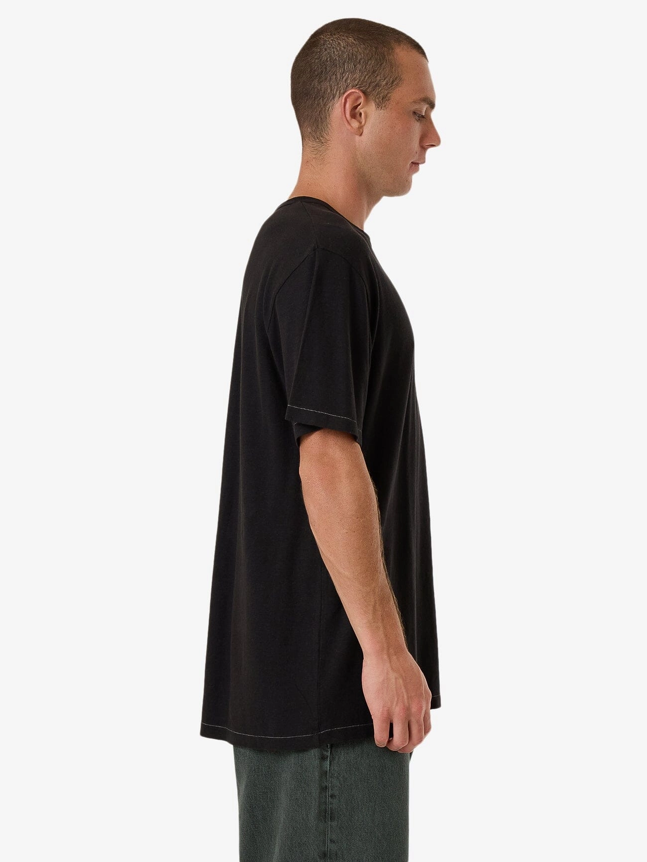 Hemp Thrills Embro Lightweight Contrast Stitch Merch Fit Tee - Black
