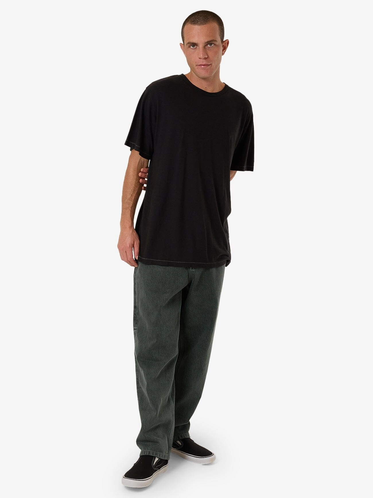 Hemp Thrills Embro Lightweight Contrast Stitch Merch Fit Tee - Black