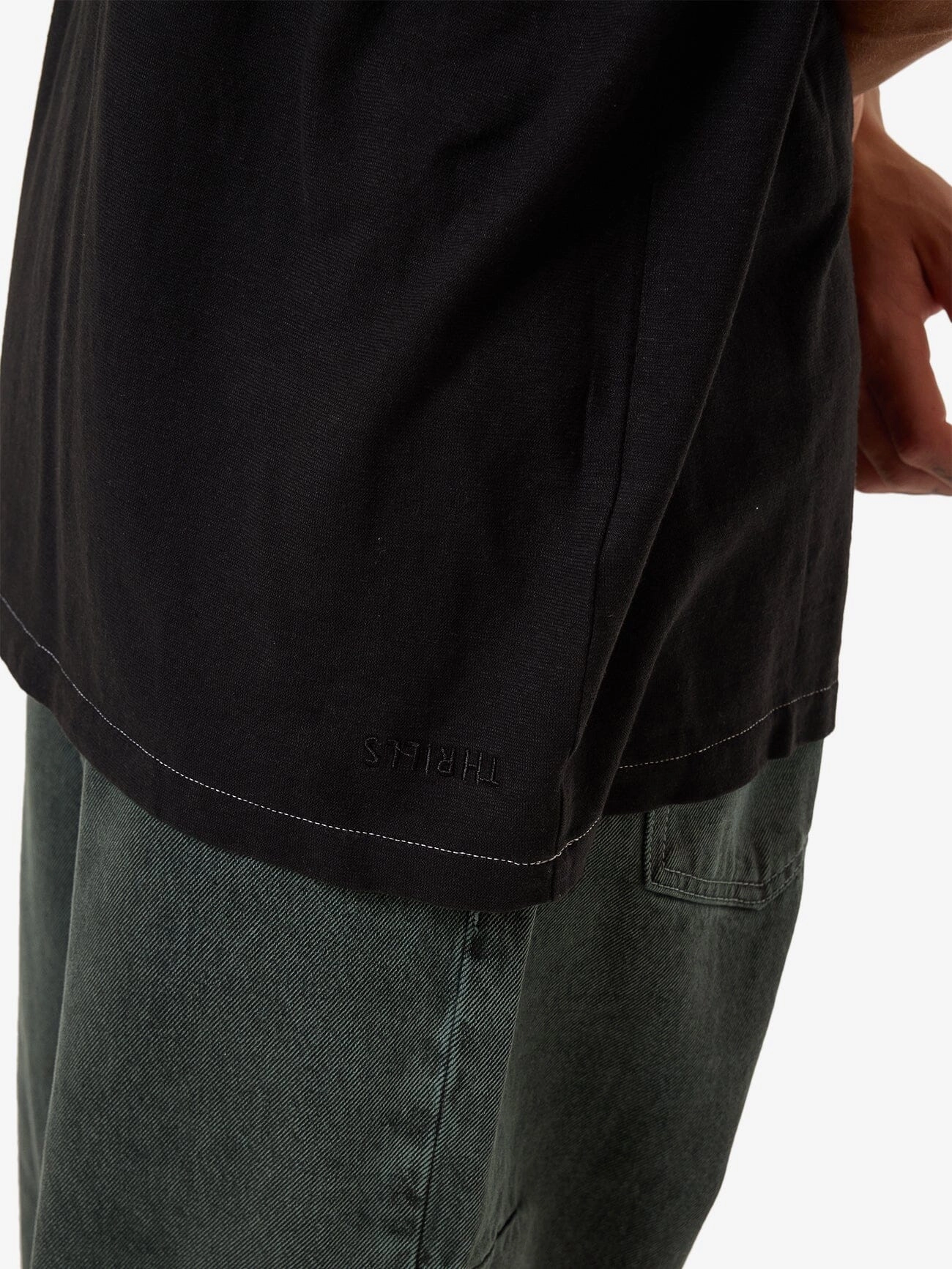 Hemp Thrills Embro Lightweight Contrast Stitch Merch Fit Tee - Black