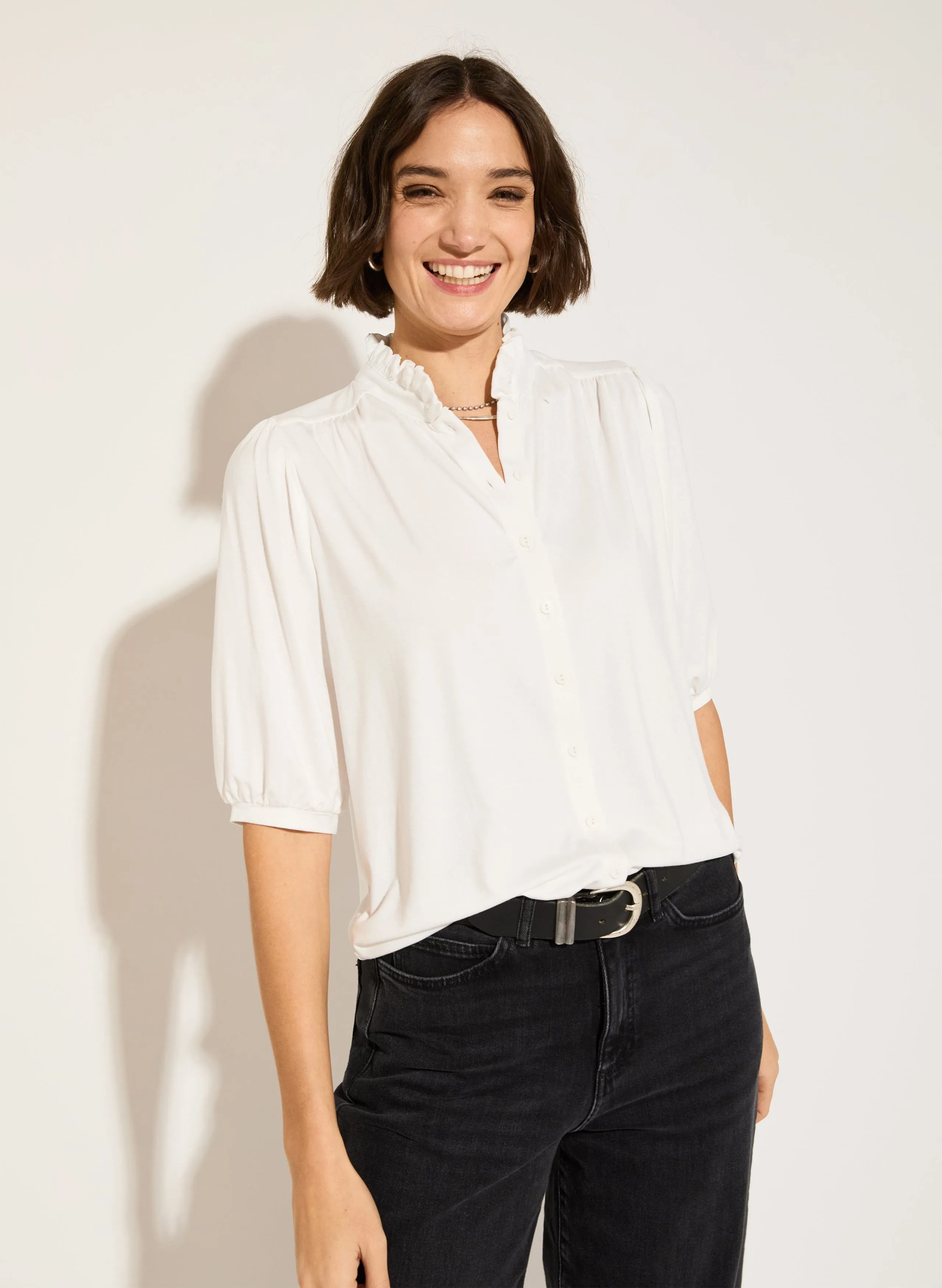 Janey LENZING™ ECOVERO™ Short Sleeve Blouse | Pure White