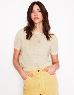 Liv Boat Neck Linen T-Shirt-Warm Ivory