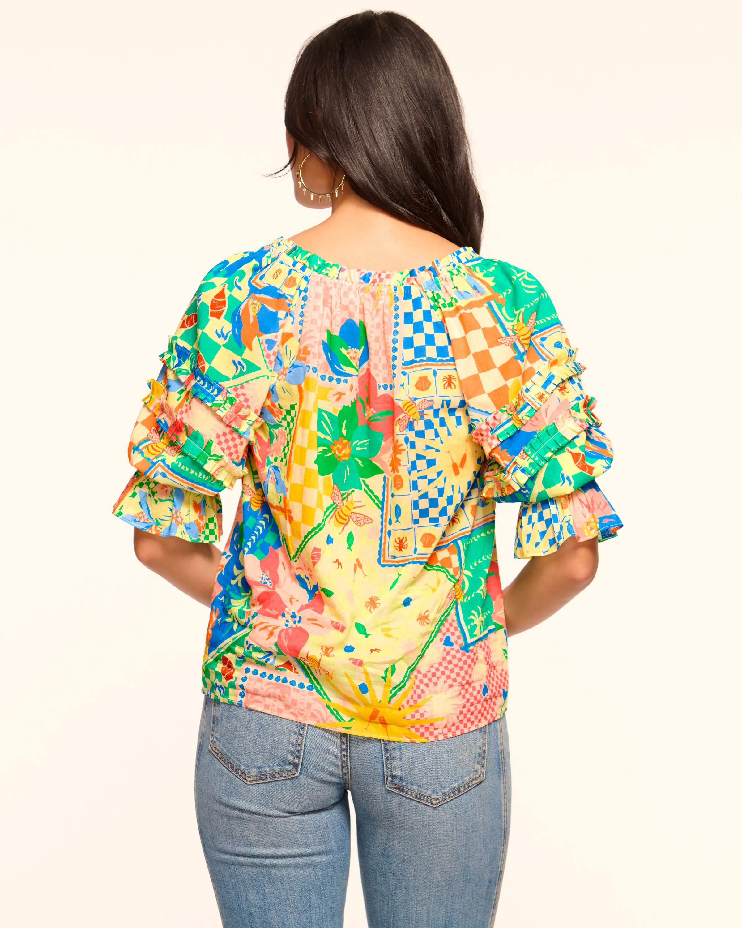 Lula Printed Cotton Off-The-Shoulder Blouse