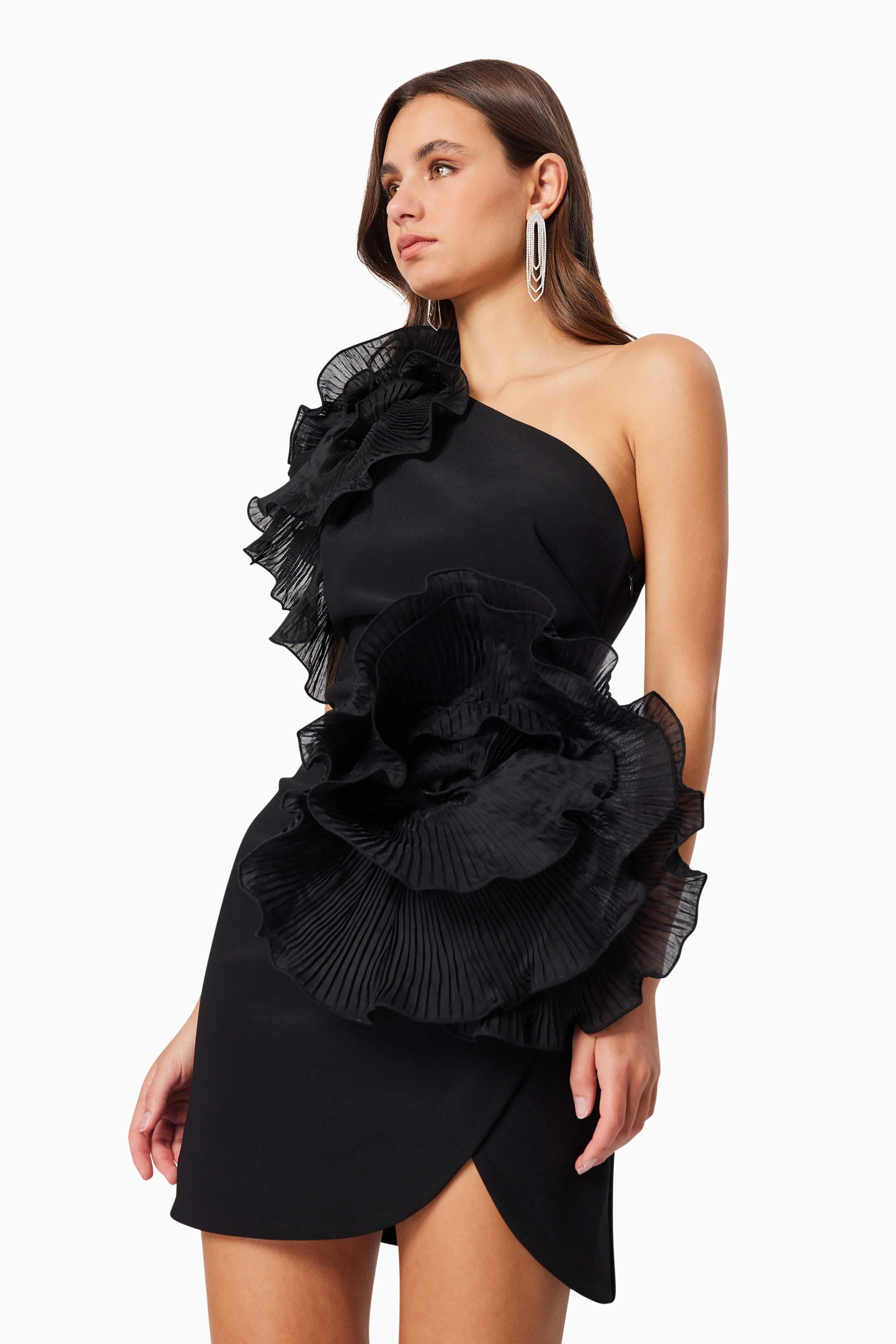 Maya 3D Floral Cocktail Dress in Black