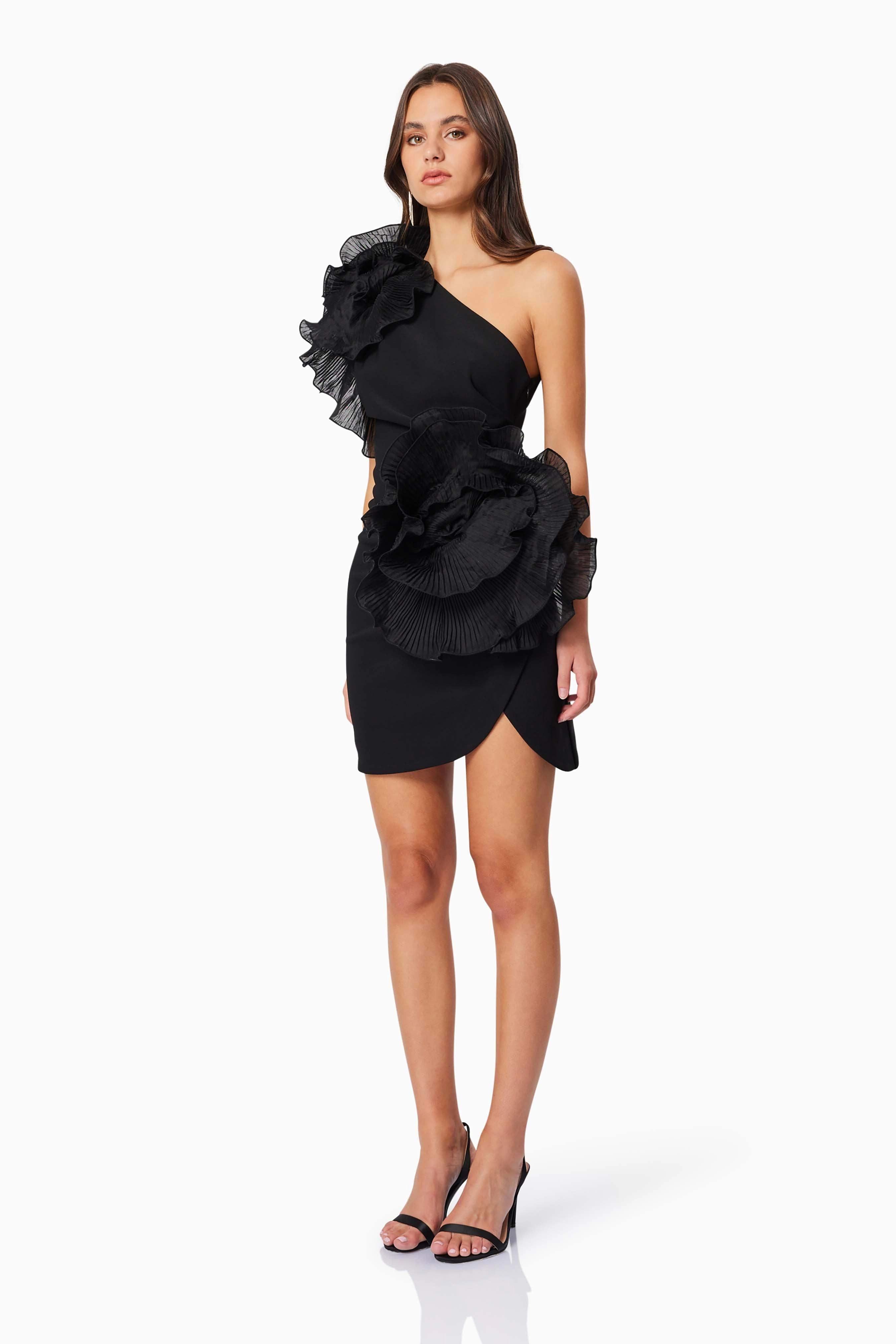 Maya 3D Floral Cocktail Dress in Black