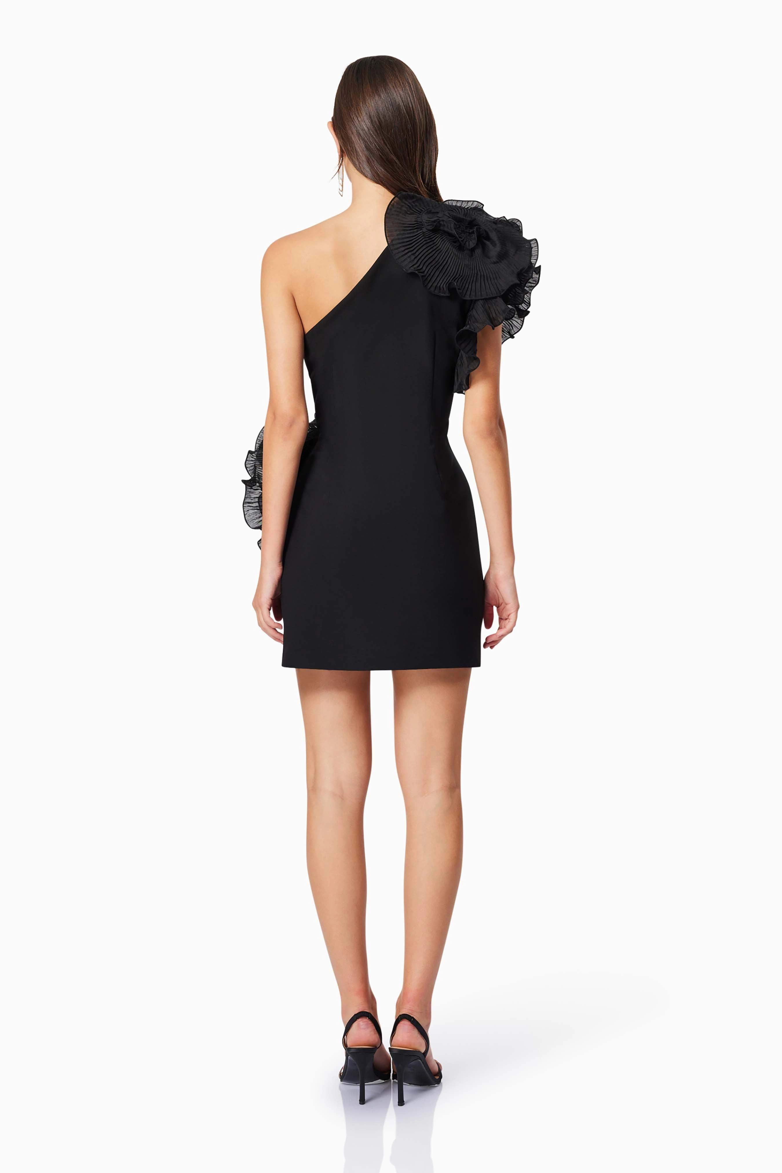 Maya 3D Floral Cocktail Dress in Black