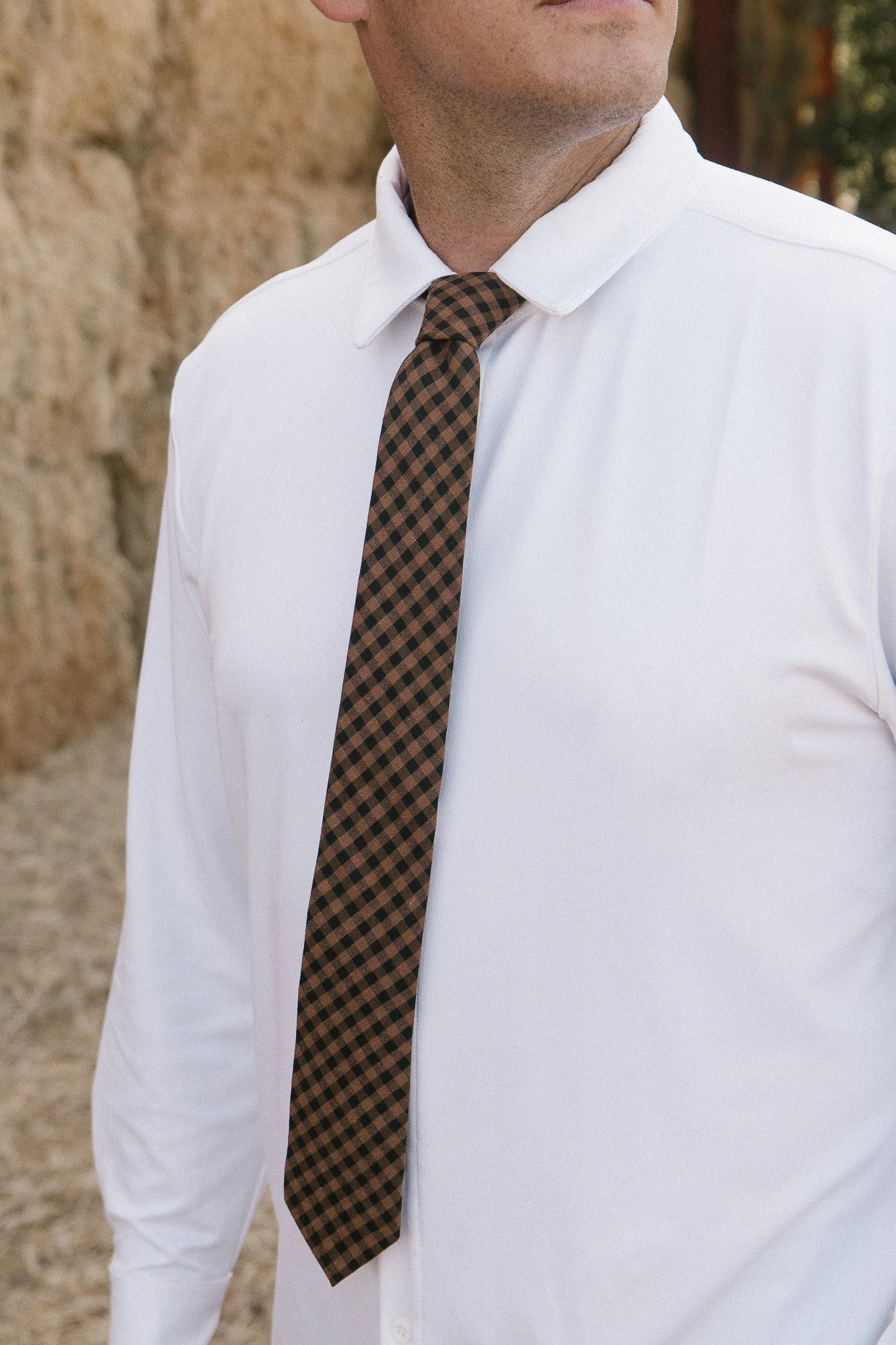 Mens Max Tie in Maple Brown Gingham  - FINAL SALE