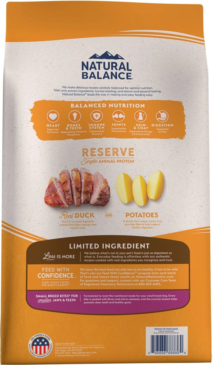 Natural Balance Limited Ingredient Reserve Grain-Free Duck & Potato Small Breed Bites Recipe Dry Dog Food