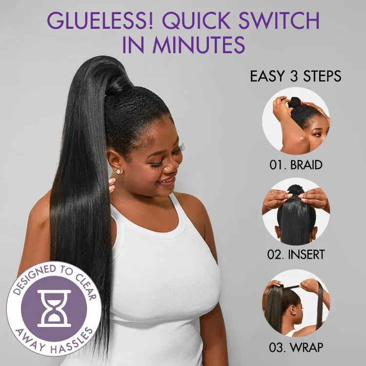 Natural Black Sleek Long Straight Wrap Around Ponytail Hair Extension Virgin Hair