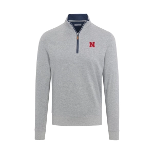 Nebraska Light Grey Heather Cloud Cotton Quarter Zip Pullover