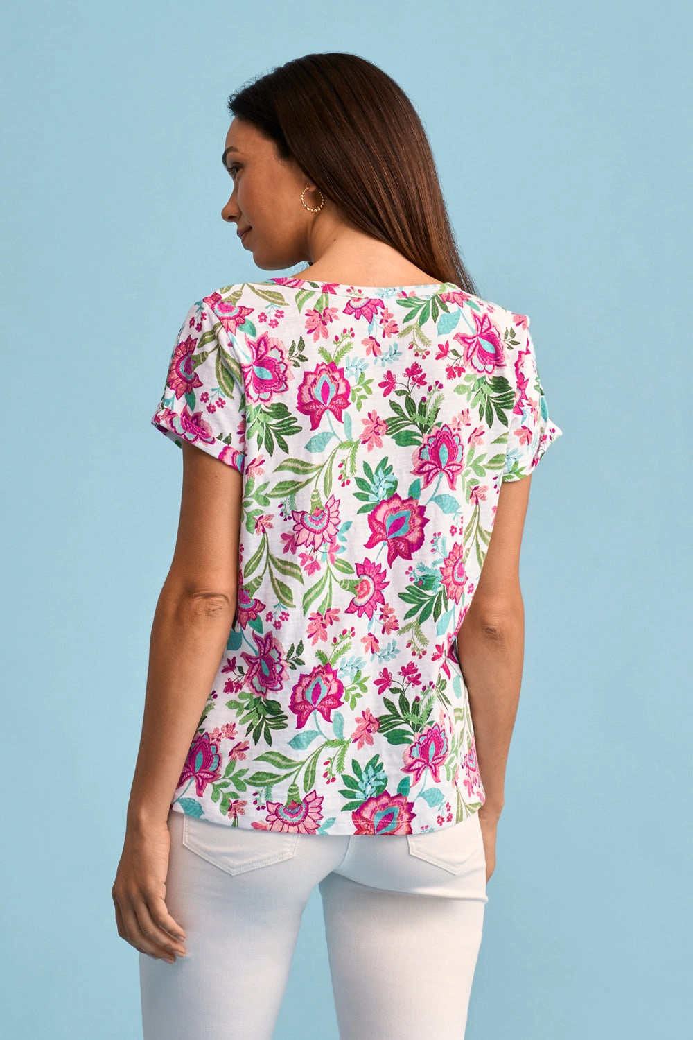 Notch Neck Cotton Tee - Textured Floral