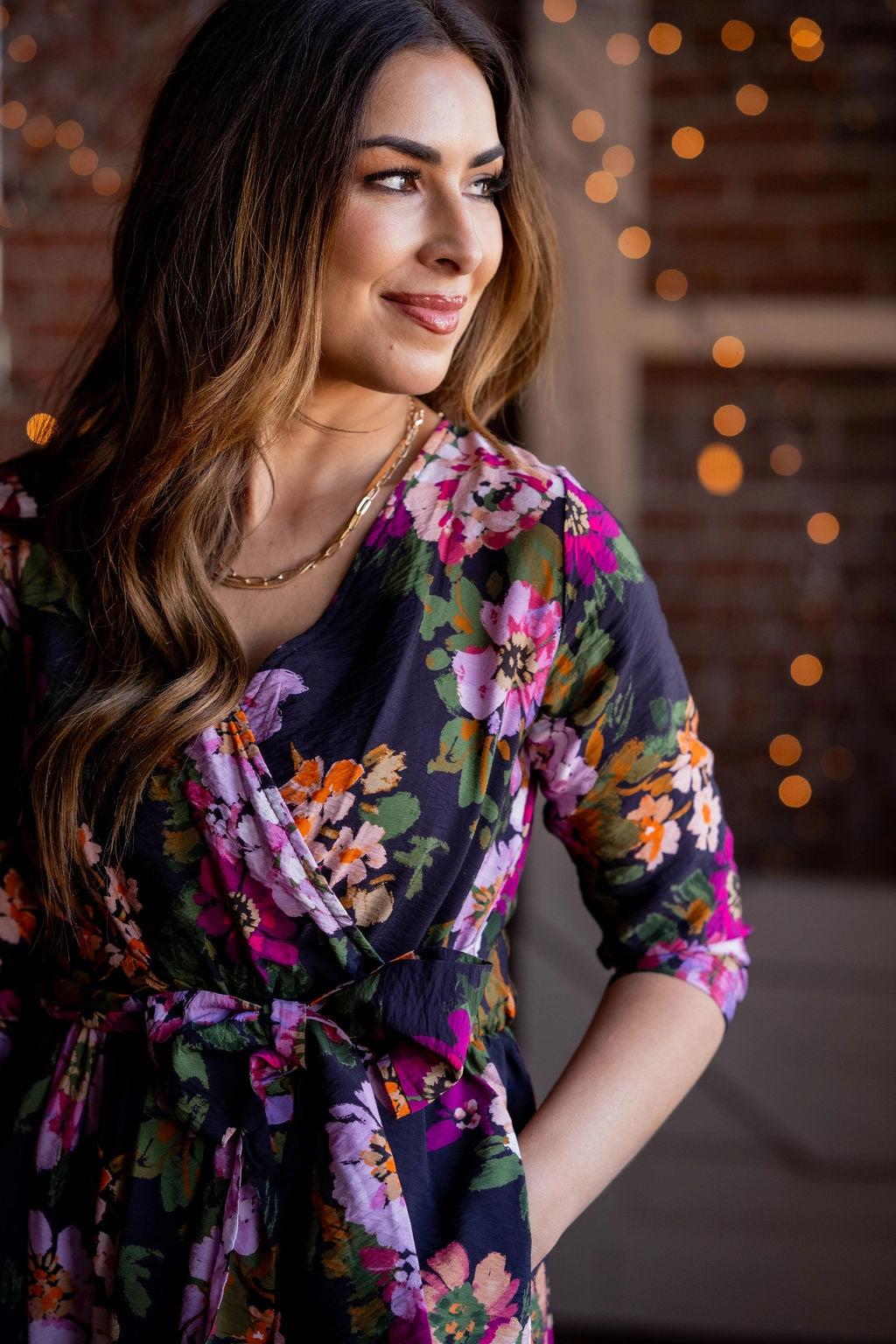 Painted Blooms Tie Waist Dress