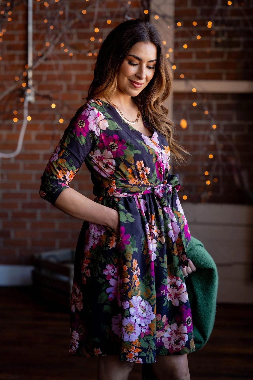 Painted Blooms Tie Waist Dress