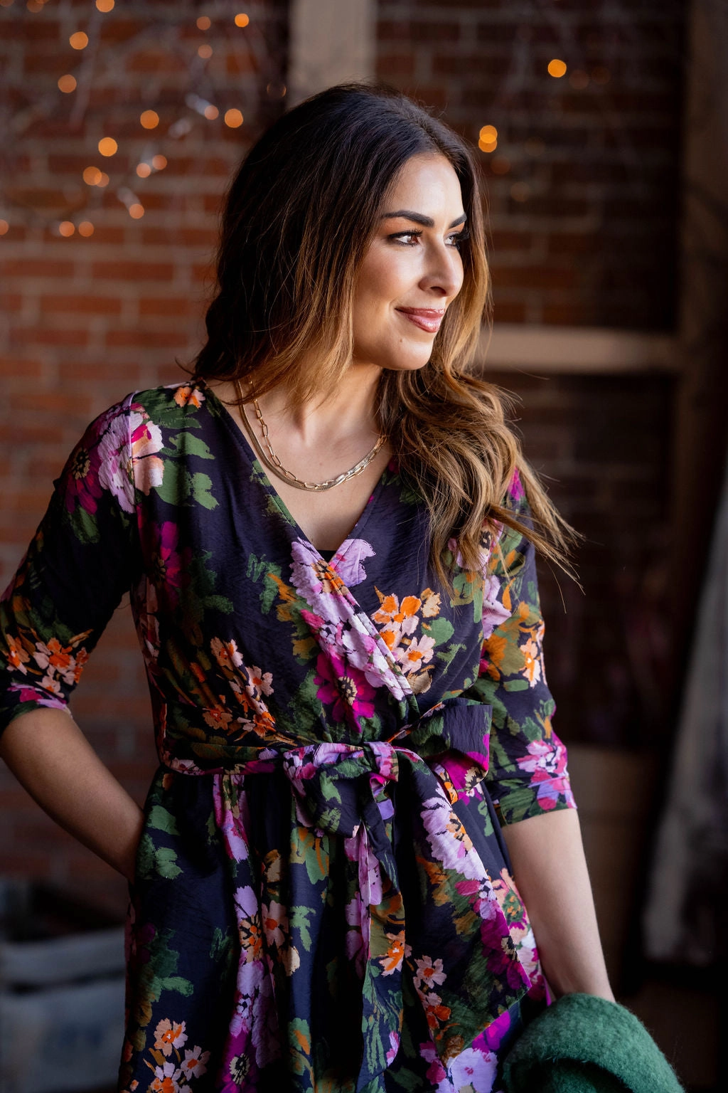 Painted Blooms Tie Waist Dress