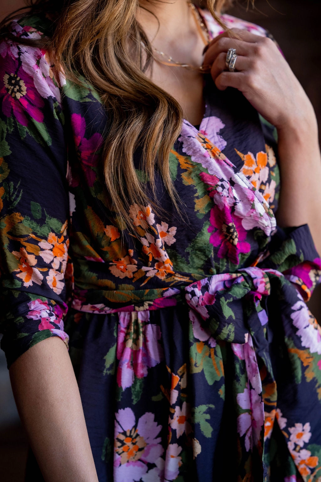 Painted Blooms Tie Waist Dress