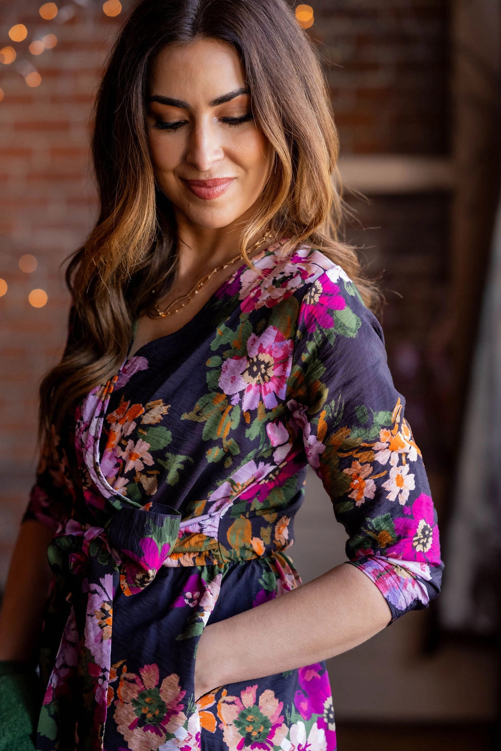 Painted Blooms Tie Waist Dress