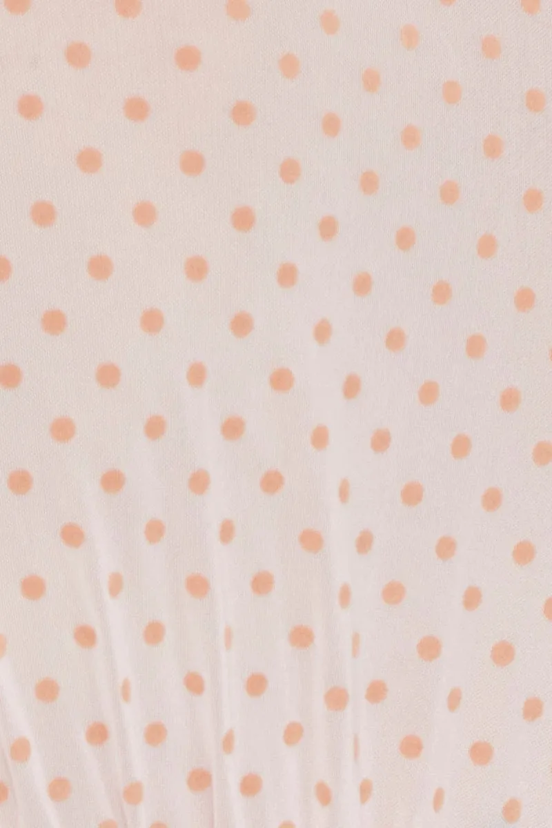 Pink Short Puff Sleeve Jersey Mesh Spot Flare Hem Top