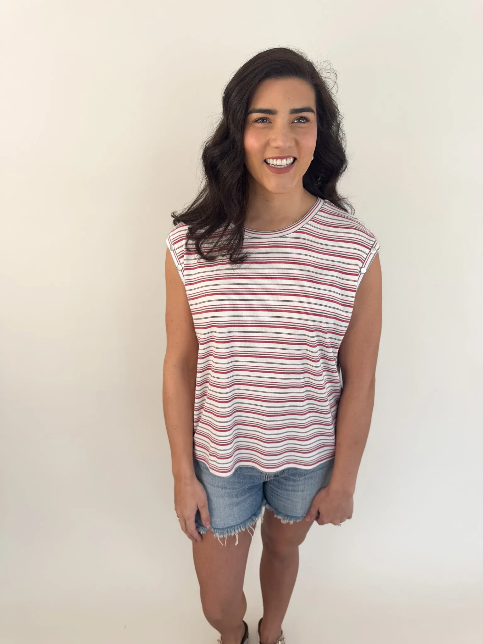 Pink Stripe Dolman Sleeveless Top