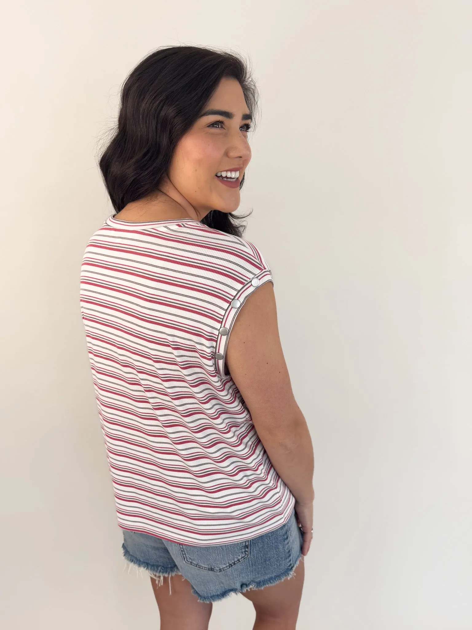 Pink Stripe Dolman Sleeveless Top
