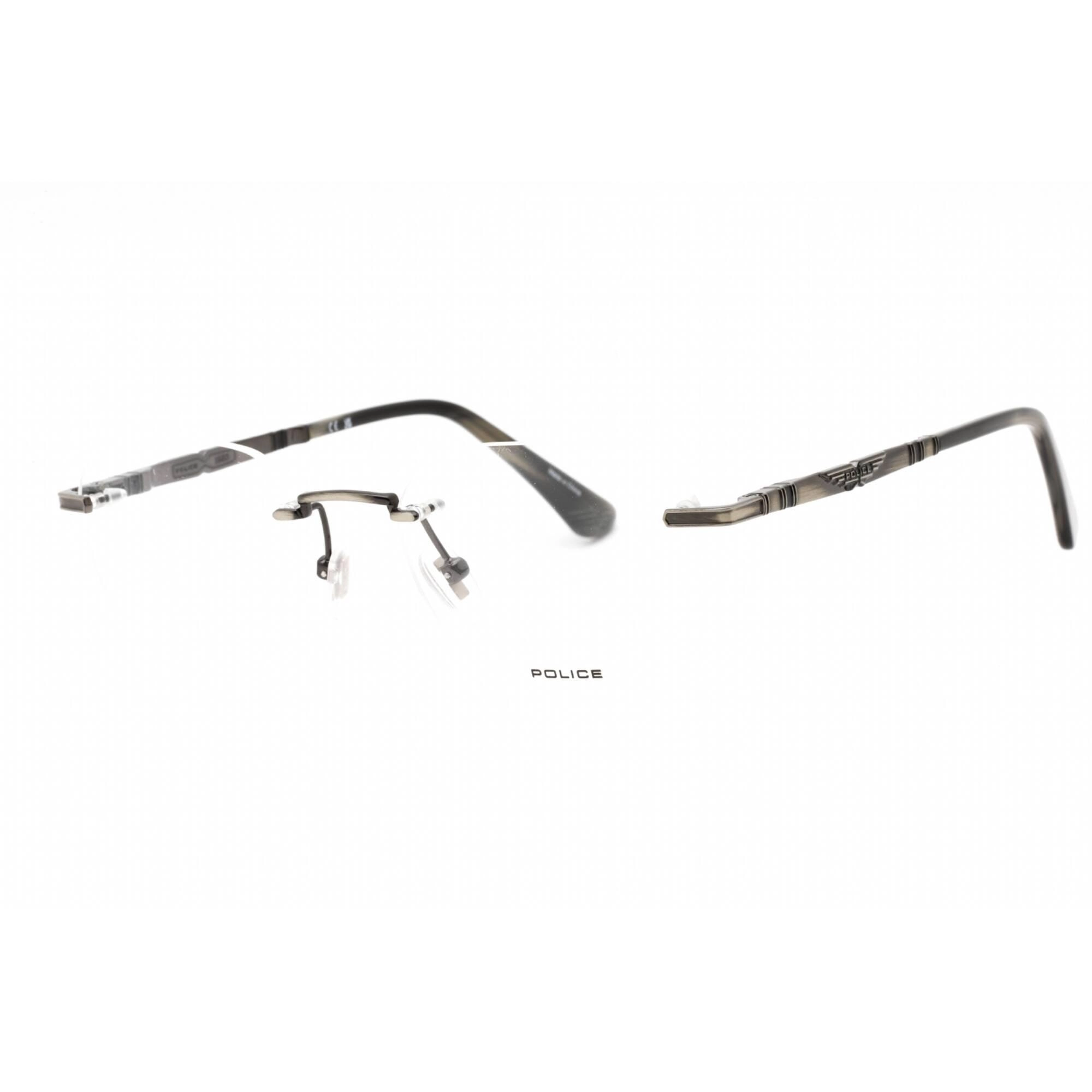 Police Men's Eyeglasses - Shiny Antique Pewter Metal Oval Full Rim Frame | VPLF83 0K20