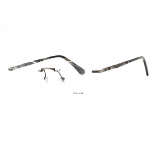 Police Men's Eyeglasses - Shiny Antique Pewter Metal Oval Full Rim Frame | VPLF83 0K20
