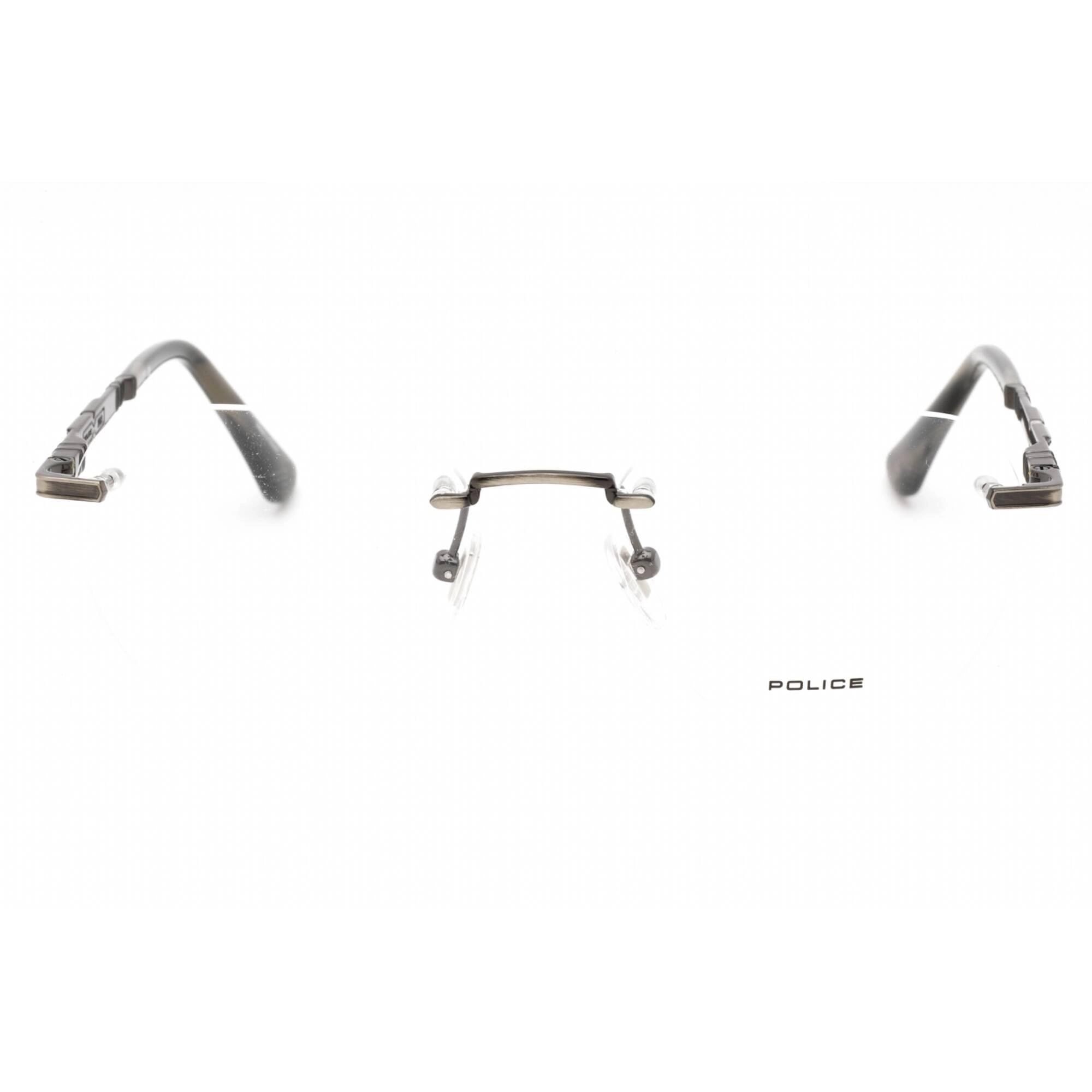 Police Men's Eyeglasses - Shiny Antique Pewter Metal Oval Full Rim Frame | VPLF83 0K20