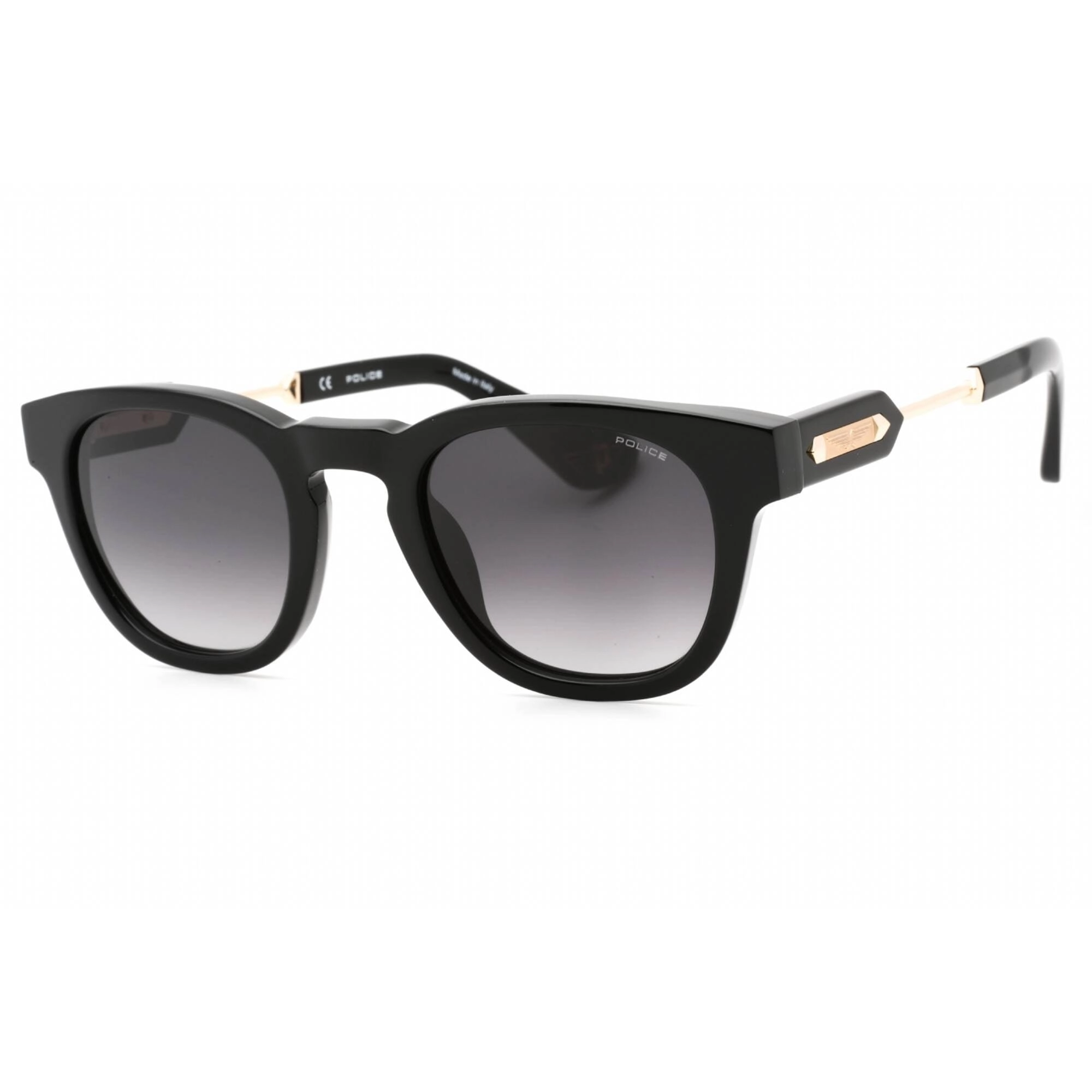 Police Men's Sunglasses - Shiny Black Acetate Round Full Rim Frame | SPLF70M 0700