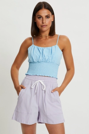 Purple Tie Front Elastic Waist Track Short