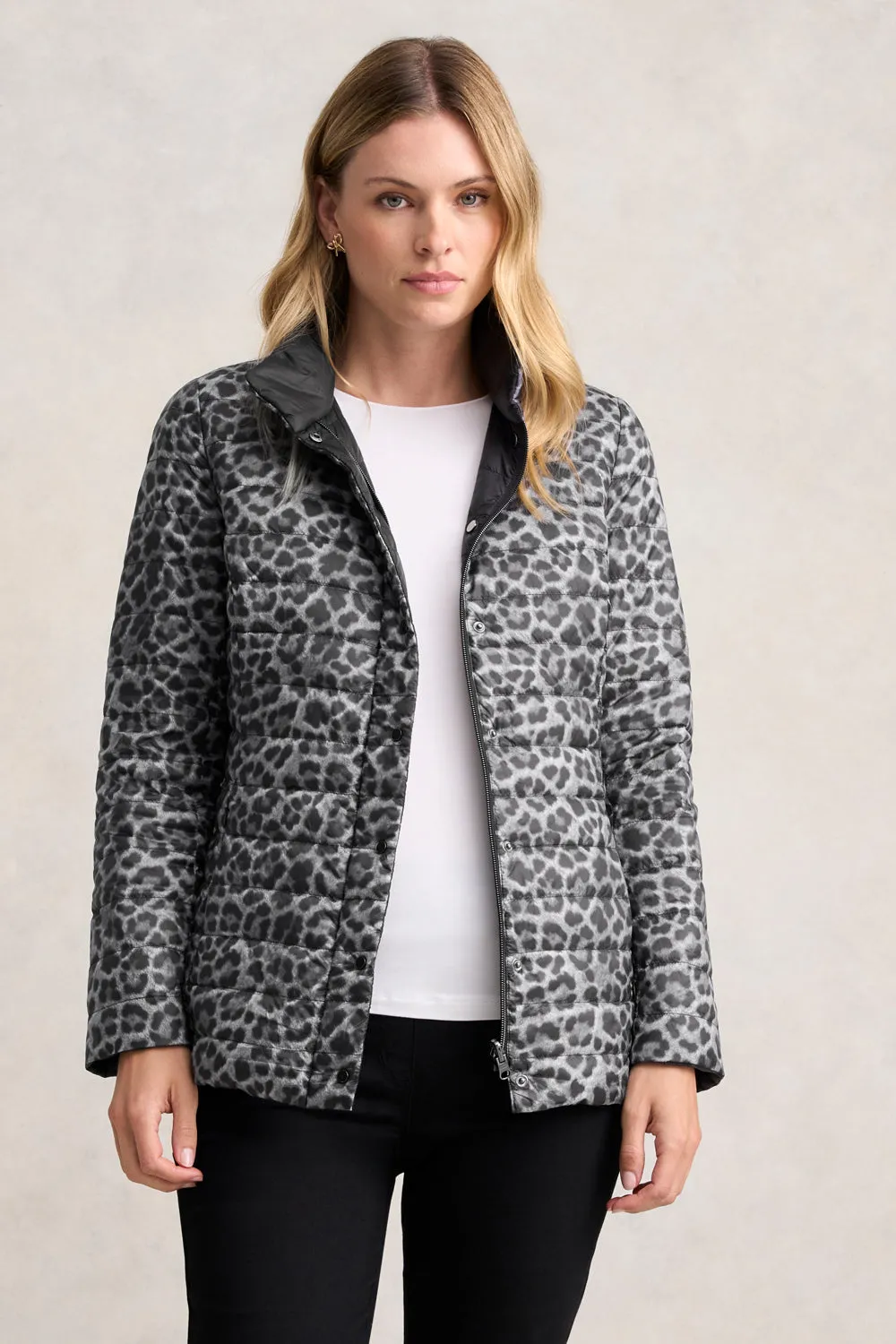 Reversible Puffer Jacket - Black Leopard