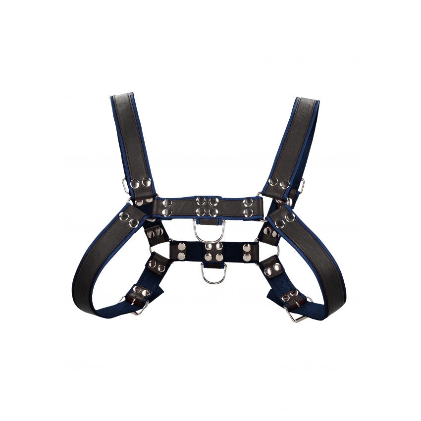 Shots UOMO Leather Men's Bulldog Harness L/XL - Black - Blue