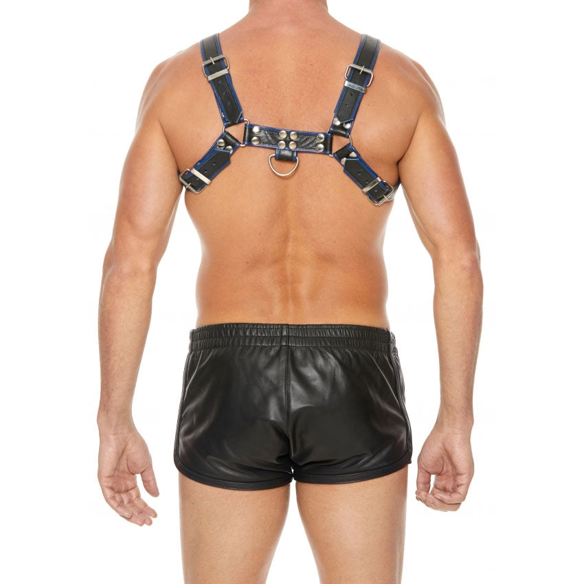 Shots UOMO Leather Men's Bulldog Harness L/XL - Black - Blue