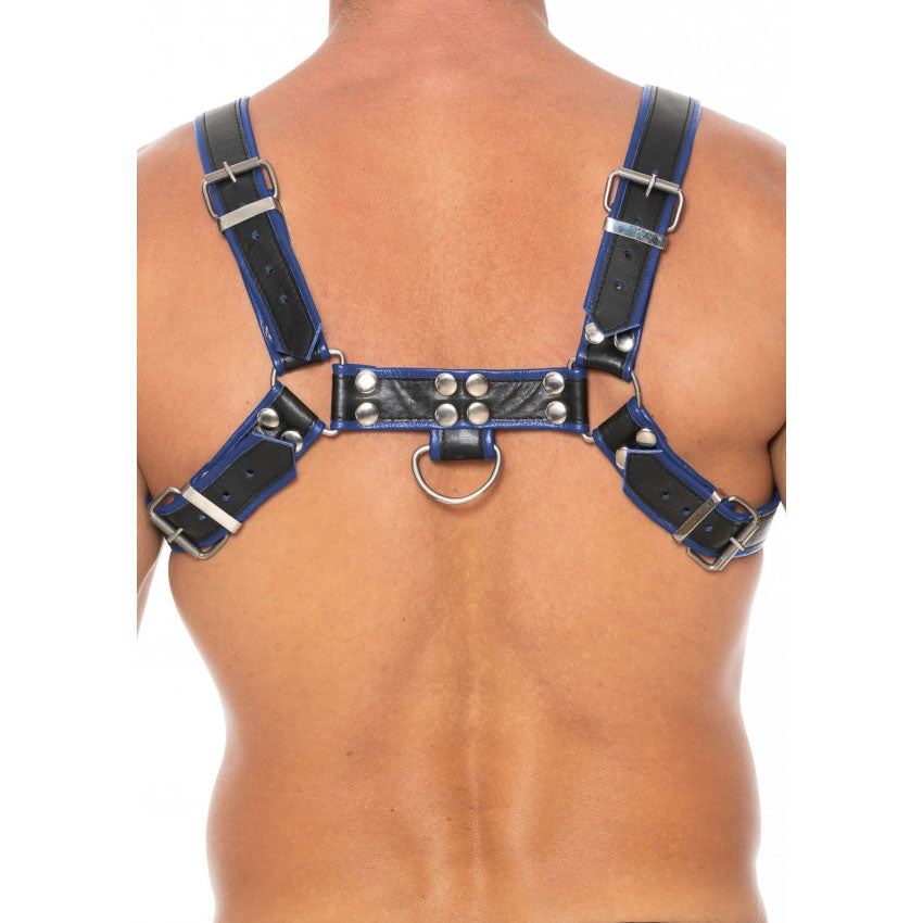 Shots UOMO Leather Men's Bulldog Harness L/XL - Black - Blue