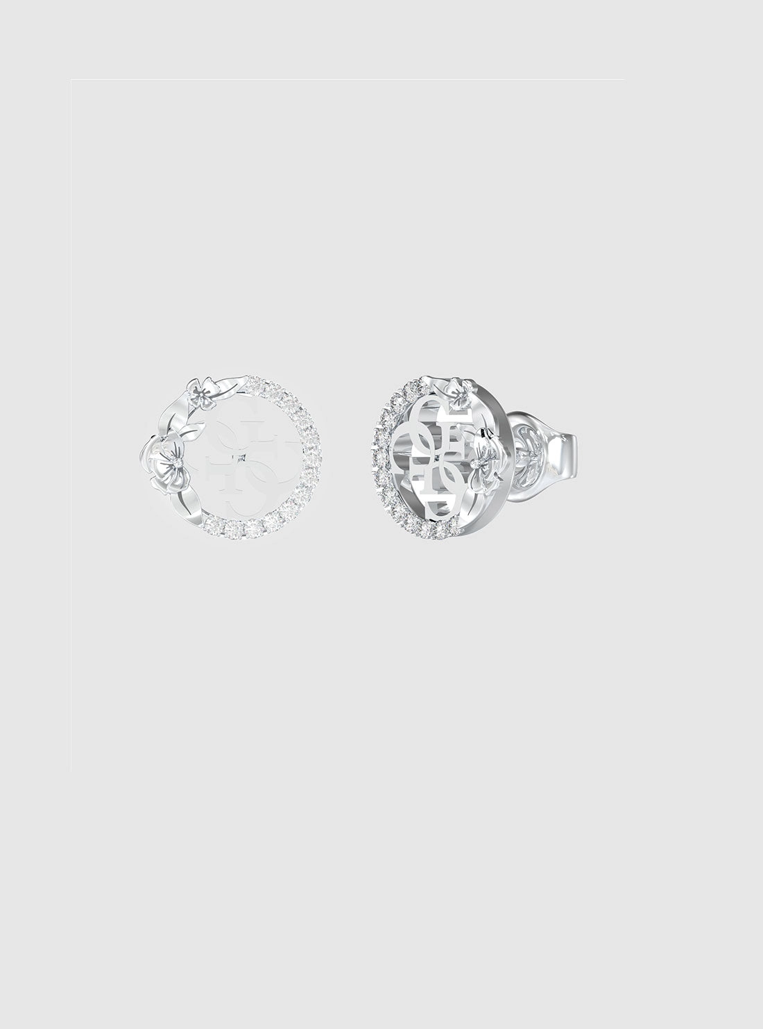 Silver Logo Flowers Stud Earrings