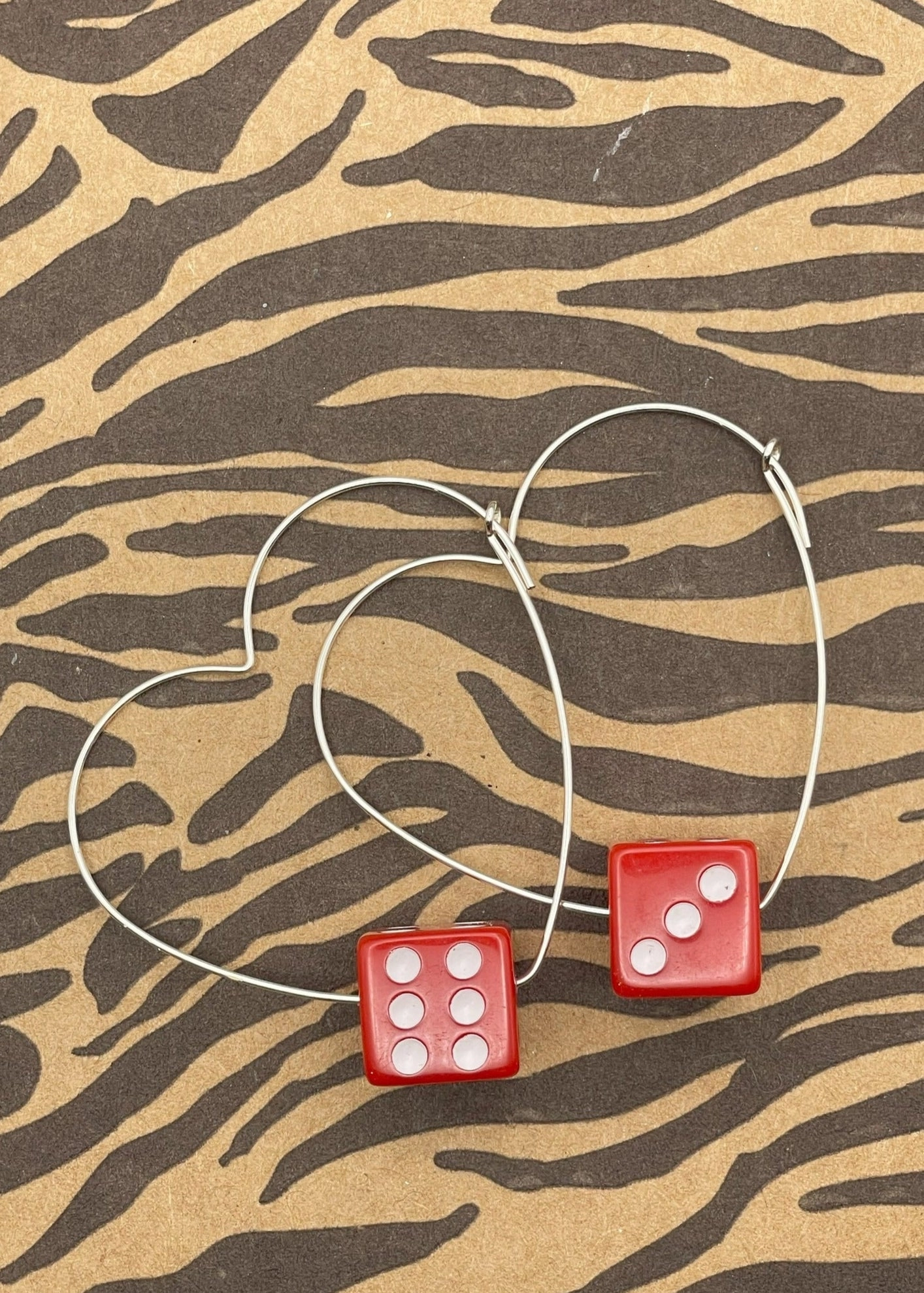 Sterling Silver Dice Heart Hoop Earrings