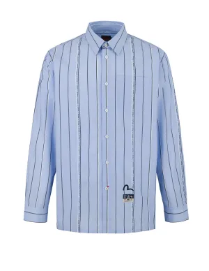 Striped Yarn Dyed Logo and Seagull Embroidery Fashion Fit Shirt