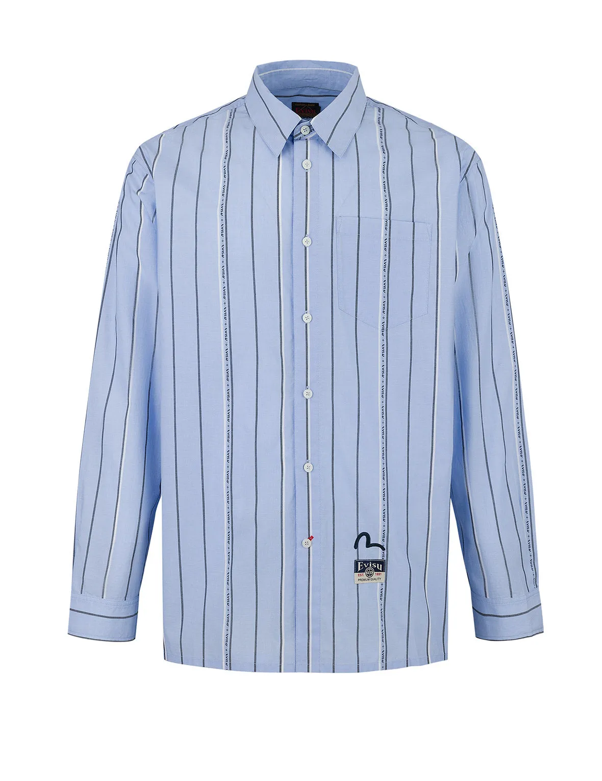 Striped Yarn Dyed Logo and Seagull Embroidery Fashion Fit Shirt